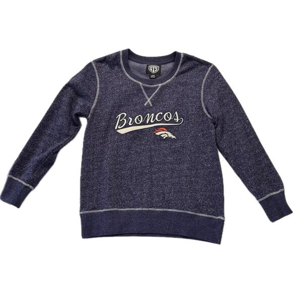 OTS Denver Broncos Cotton NFL Sweatshirt Adult Size L Felt Patch Logo Navy Blue - Picture 1 of 12